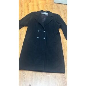 CAPRI Black Double Breasted Wool Blend Long Trench Coat Size 12